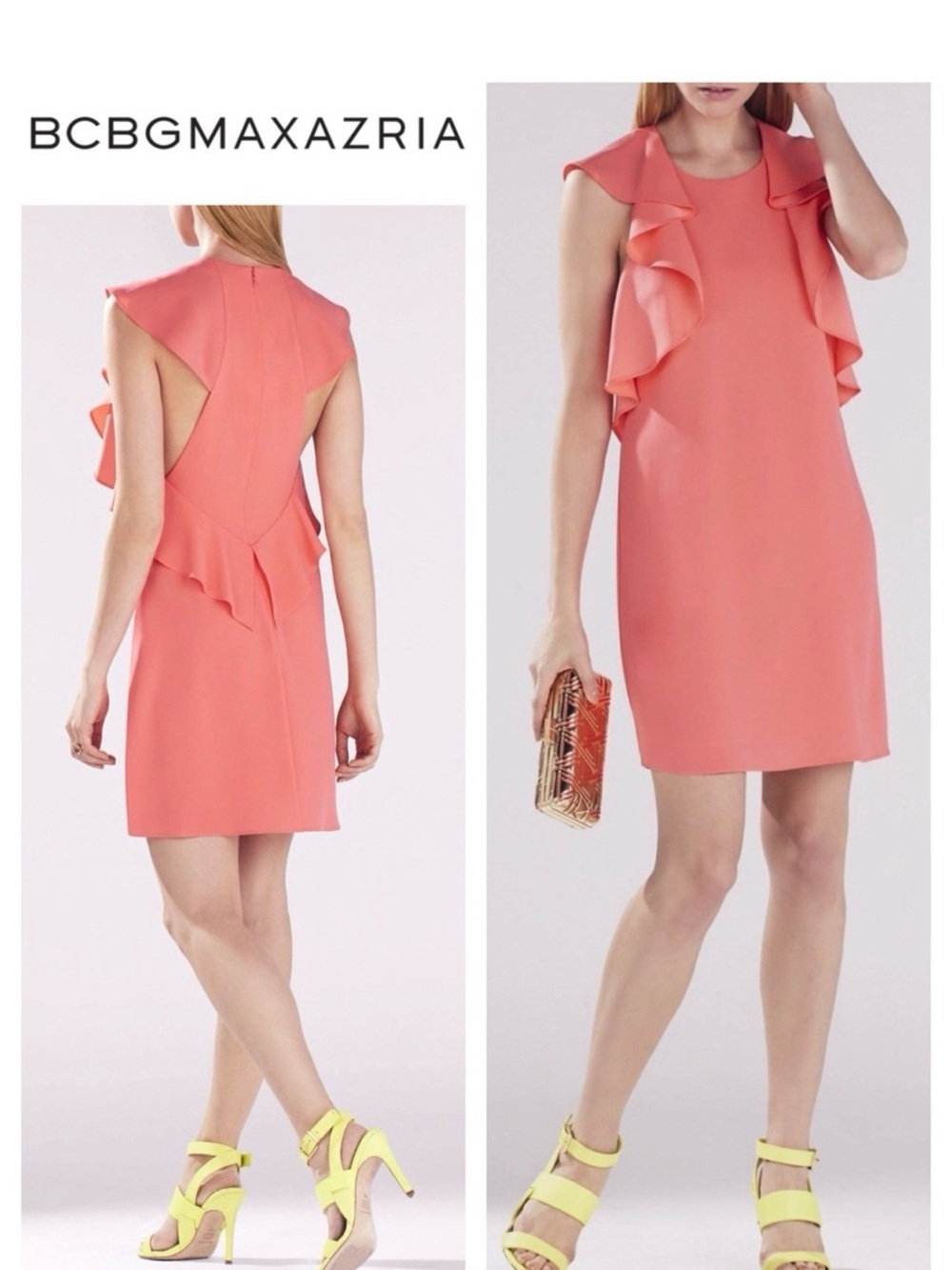 BCBGMaxAzria Coral Pink Ruffle Shift Dress